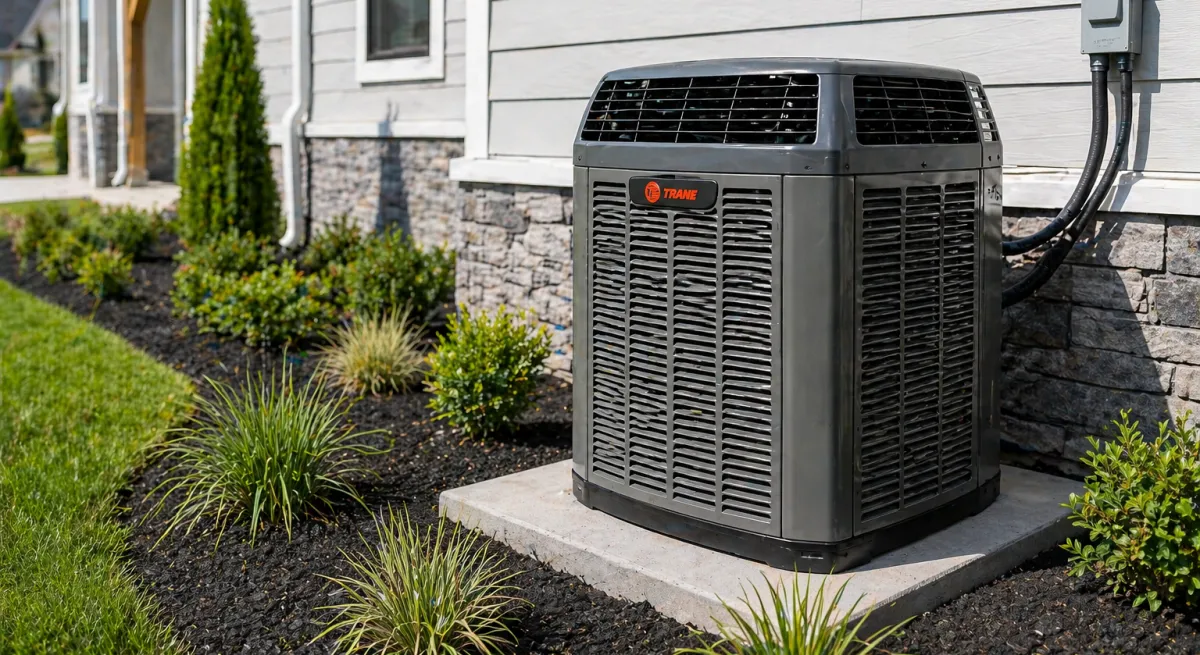 New Trane HVAC unit outside a newly constructed home - B&A Heating and Air Conditioning in Hot Springs, AR