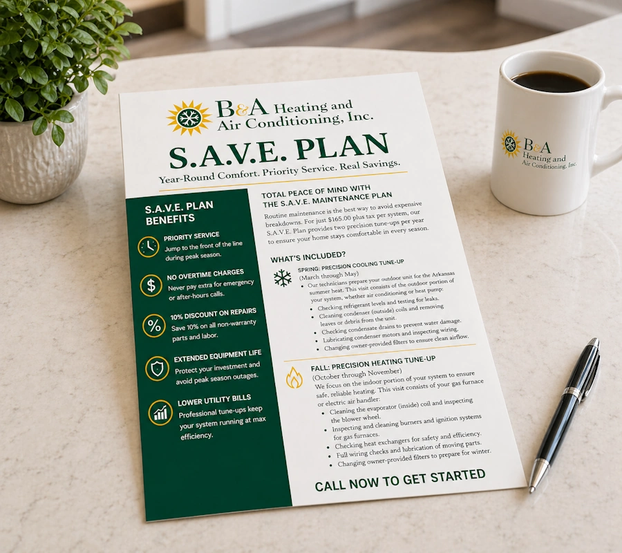 S.A.V.E. Maintenance Plan - yearly HVAC maintenance plan in Hot Springs, AR from B&A Heat & Air Conditioning